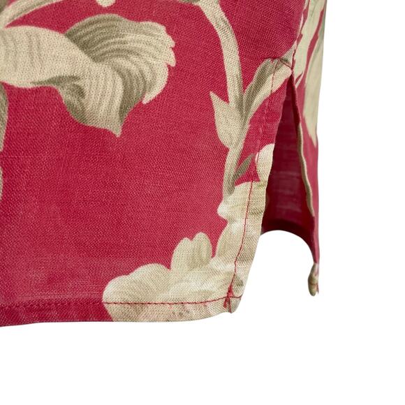 Evan Picone Red Cream Floral Print Ramie Camp Shirt Size L Summer Casual Cottage - Picture 4 of 7